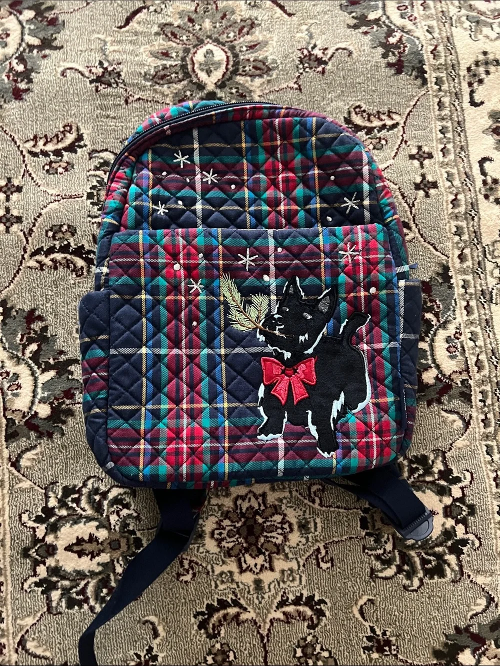 Vera Bradley Quilted Plaid Kids Backpack with Black Scottie Patch